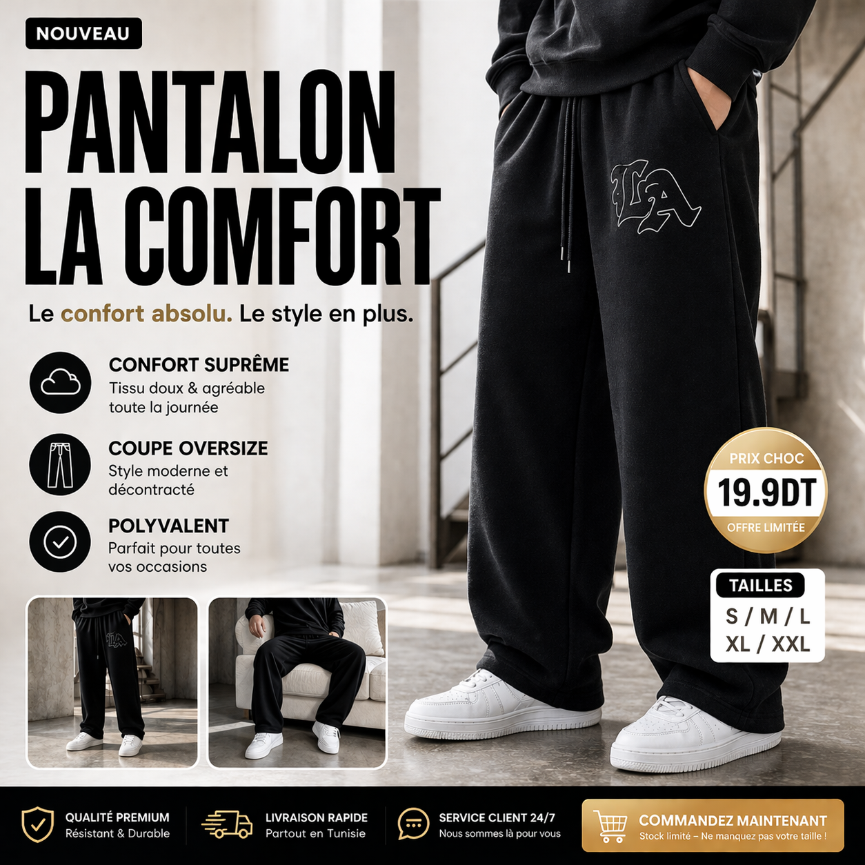 Pantalon Noir LA Comfort