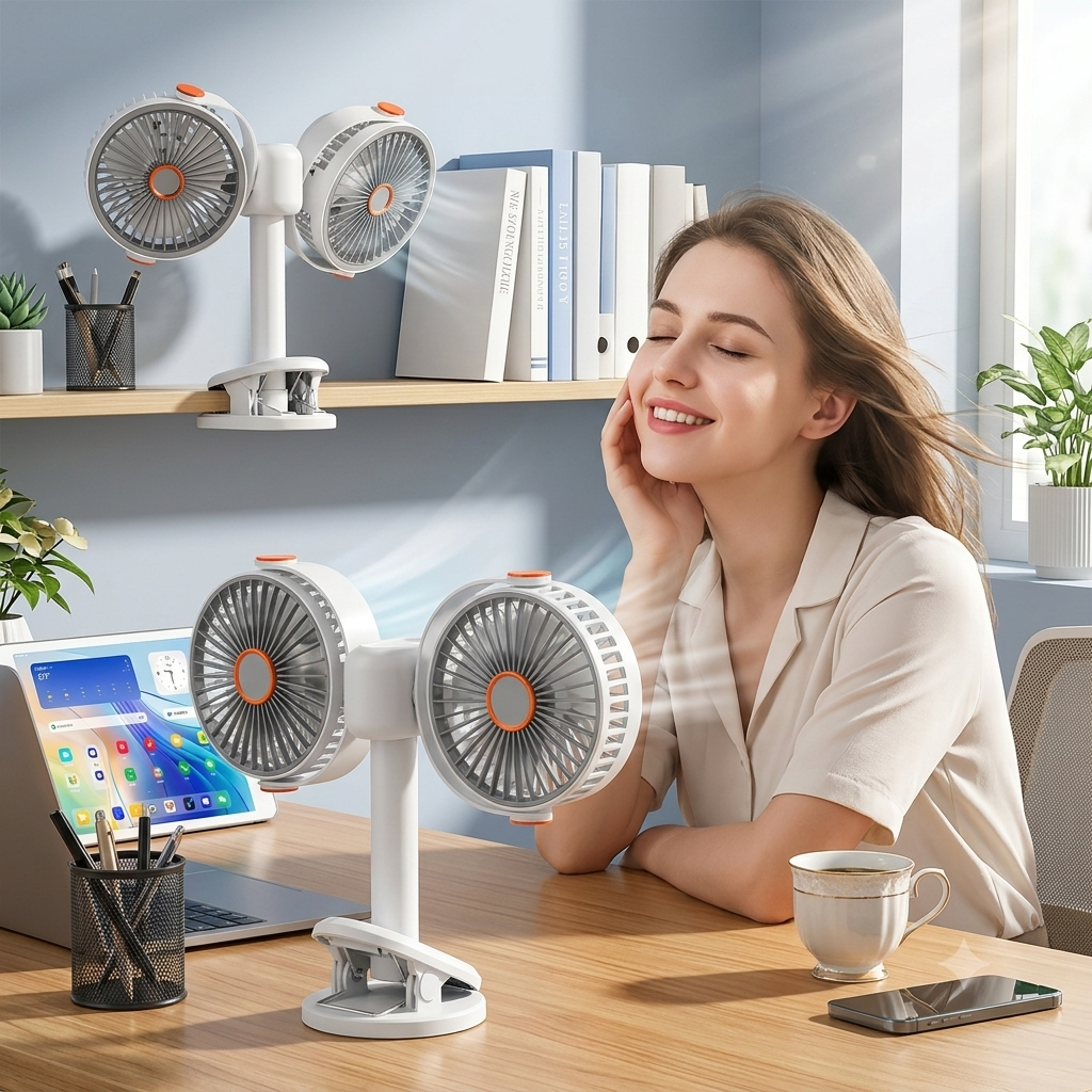 entilateur à pince, pliable, à cinq vitesses, fonctionnant sur piles, contrôlable indépendamment, couvre toute la surface de la maison