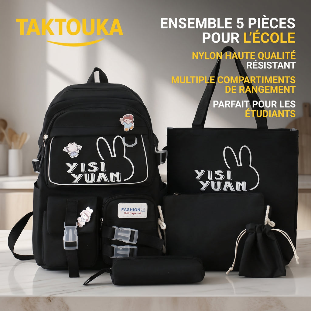 Ensemble Scolaire 5 Pièces, Sac à Dos et Accessoires