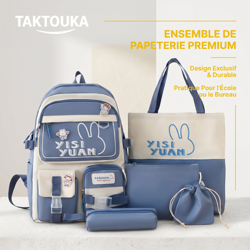 Ensemble Scolaire 5 Pièces, Sac à Dos et Accessoires