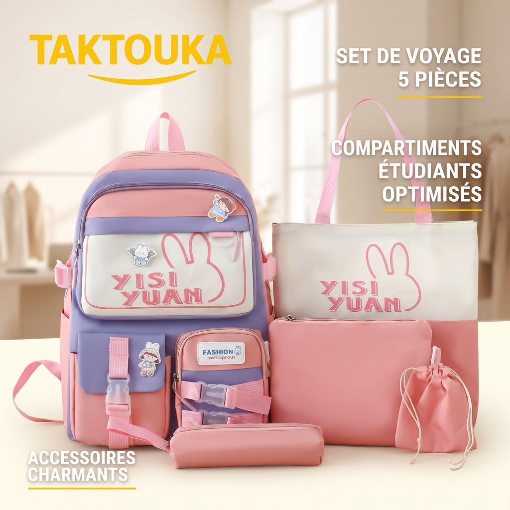Ensemble Scolaire 5 Pièces, Sac à Dos et Accessoires