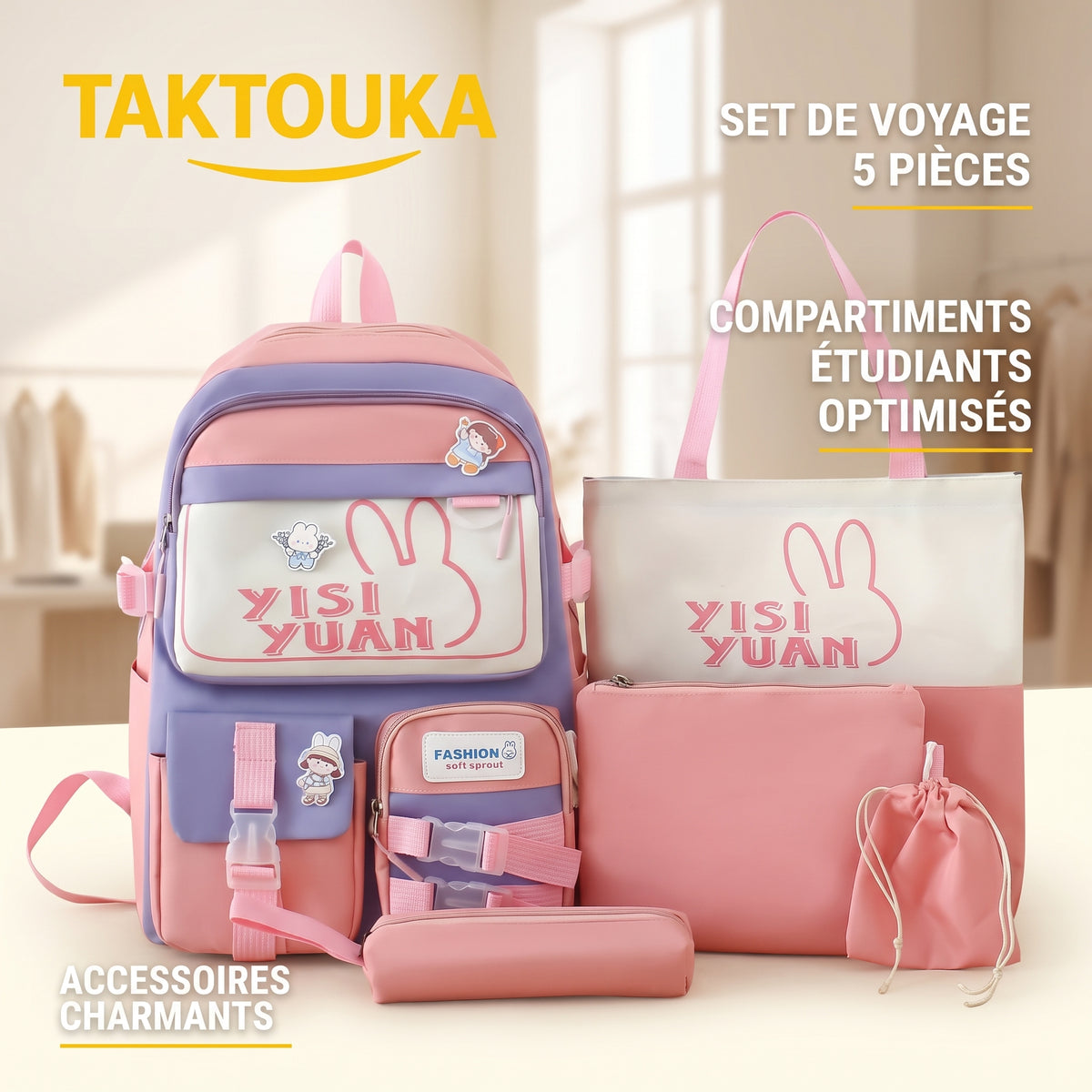 Ensemble Scolaire 5 Pièces, Sac à Dos et Accessoires