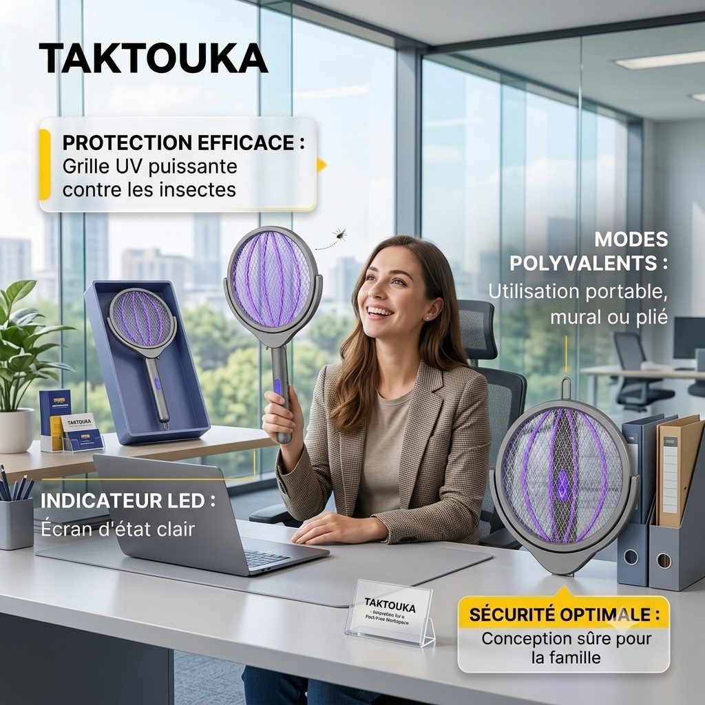 Raquette électrique anti-moustiques télescopique, rotative à 360 degrés, pliable, rechargeable, avec lumière UV, pour la maison et l'intérieur