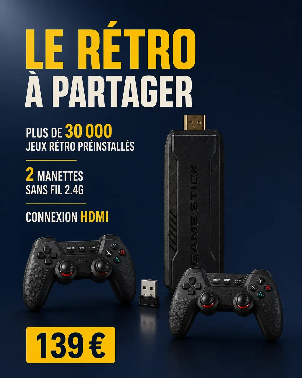 [Scale AI] benefits_list — Game Stick X2 Ultra – Console Rétro 30 000 Jeux + 2 Manettes Sans Fil
